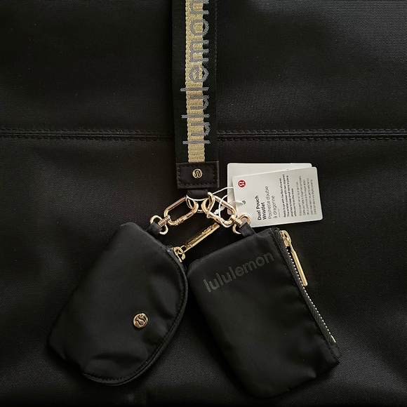 Lululemon dual pouch wristlet Black and Gold, key chain purse. - Picture 1 of 3